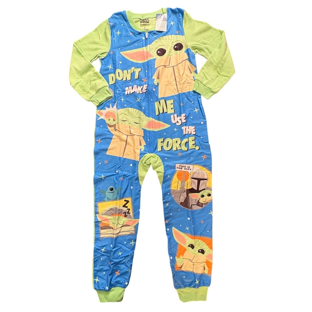 Star Wars Grogu Mandalorian Pajamas Kids Size 8 Blue Green‎ New One Piece